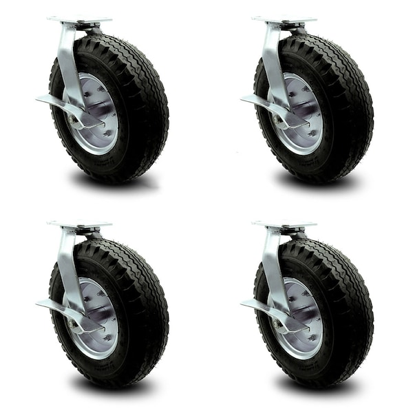 Service Caster 12 Inch Black Pneumatic Wheel Caster Swivel with Brakes 2 with Swivel Lock, 4PK SCC-100S3506-PNB-SLB-BSL-2-SLB-2 - main